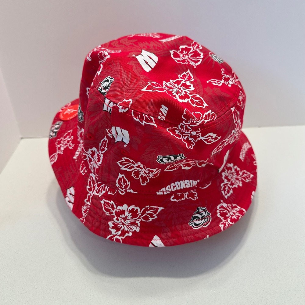 Reyn Spooner Wisconsin Badgers Hibiscus Floral Bucket Hat Red Mens L/XL NEW - Picture 4 of 8